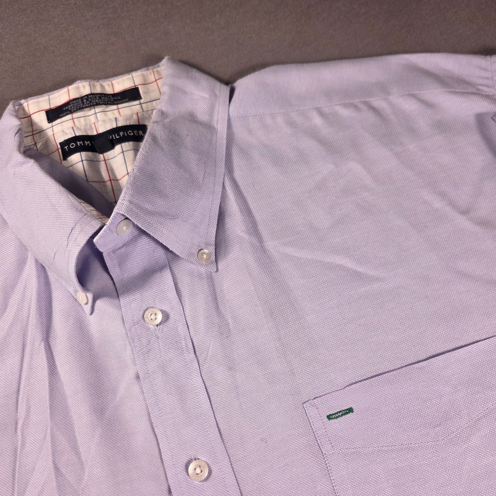 Tommy Hilfiger Mens XXL Purple Short Sleeve Oxford Button Down Shirt Crest Logo
